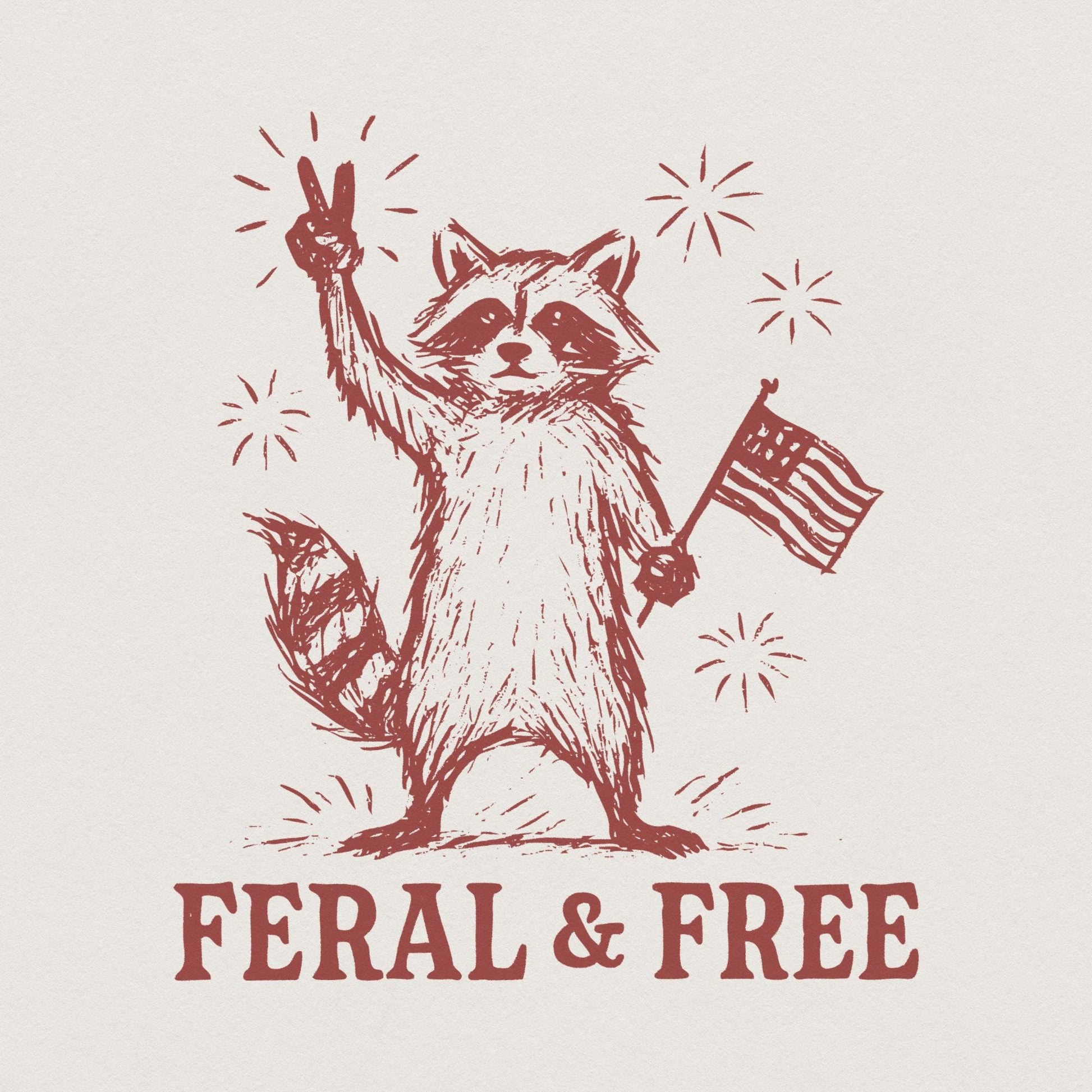 Vintage Patriotic Raccoon PNG, Feral But Free Design - 300 DPI Design for