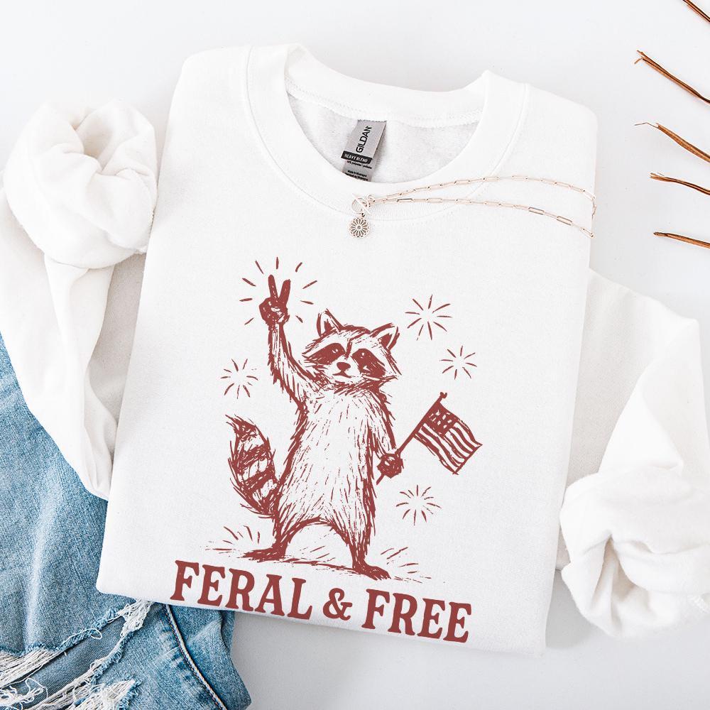 Vintage Patriotic Raccoon PNG, Feral But Free Design - 300 DPI Design for