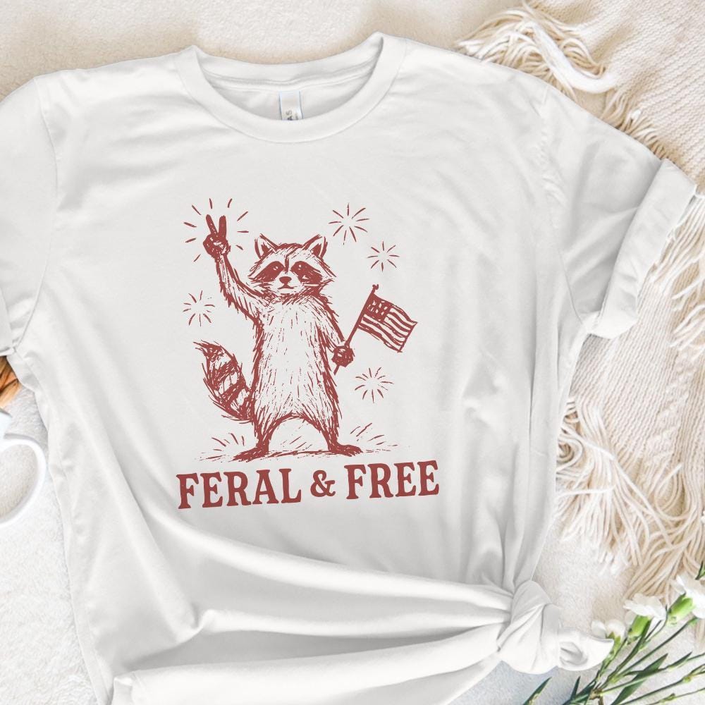 Vintage Patriotic Raccoon PNG, Feral But Free Design - 300 DPI Design for