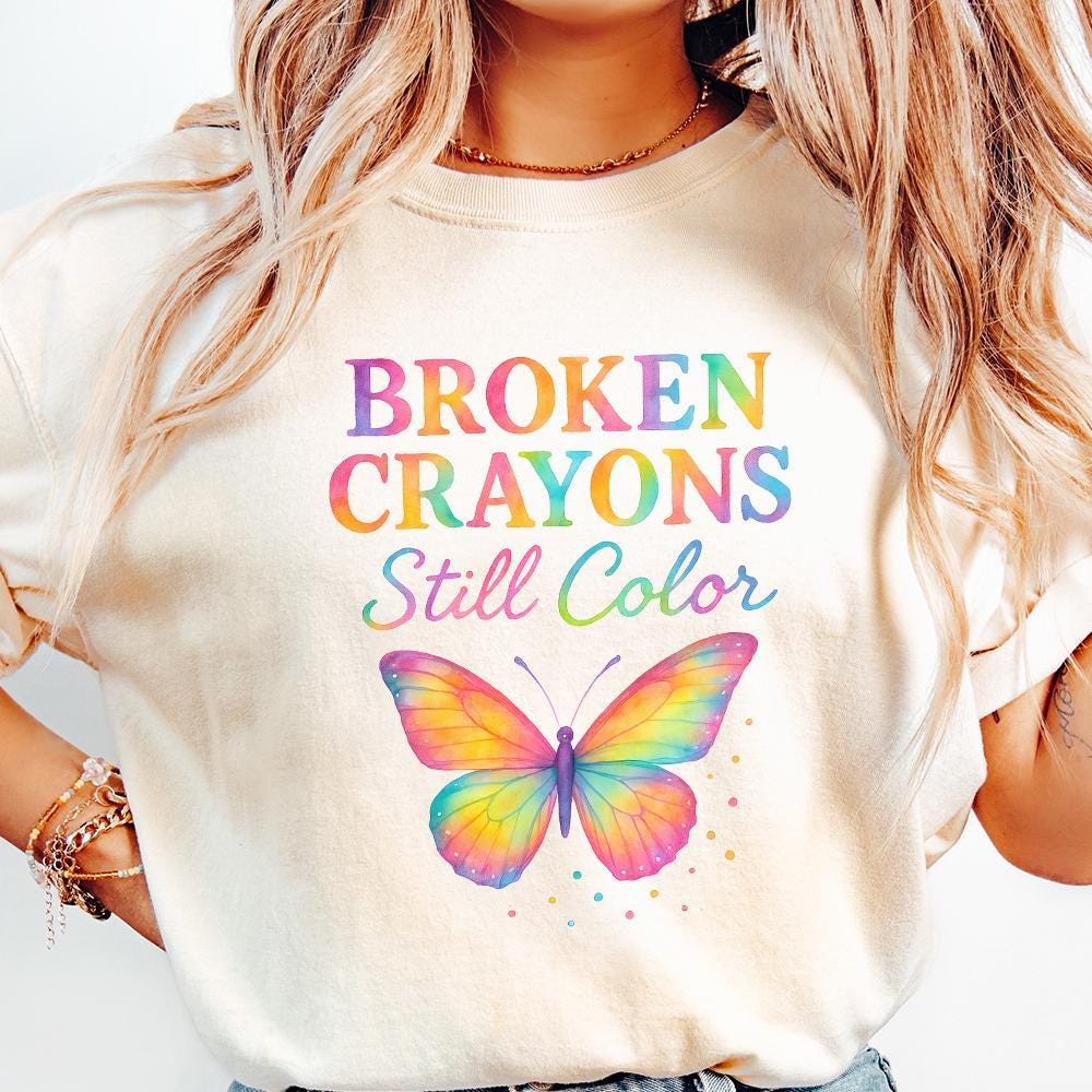 Broken Crayons Still Color, Butterfly PNG - 300 DPI Design for T-Shirt