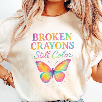 Broken Crayons Still Color, Butterfly PNG - 300 DPI Design for T-Shirt