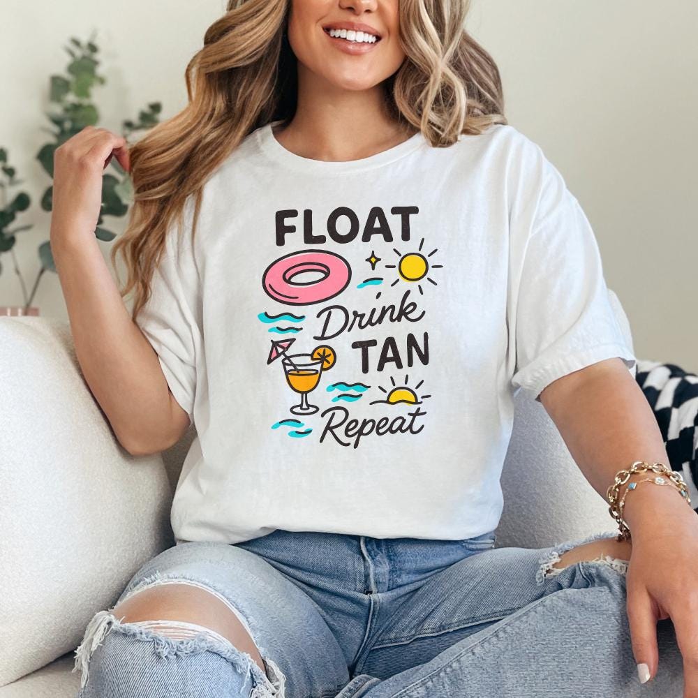 Float Drink Tan Repeat PNG, Summer Beach Lake Life - 300 DPI Design for