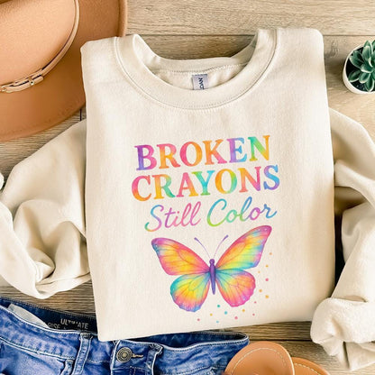 Broken Crayons Still Color, Butterfly PNG - 300 DPI Design for T-Shirt
