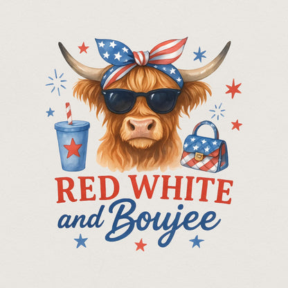 Fourth of July Highland Cow PNG, Patriotic America Sublimation Design -