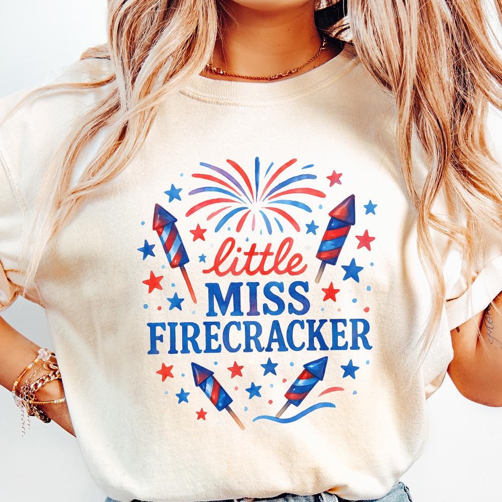 Little Miss Firecracker PNG, 4th July Girl PNG - 300 DPI Design for T-Shirt