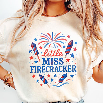 Little Miss Firecracker PNG, 4th July Girl PNG - 300 DPI Design for T-Shirt