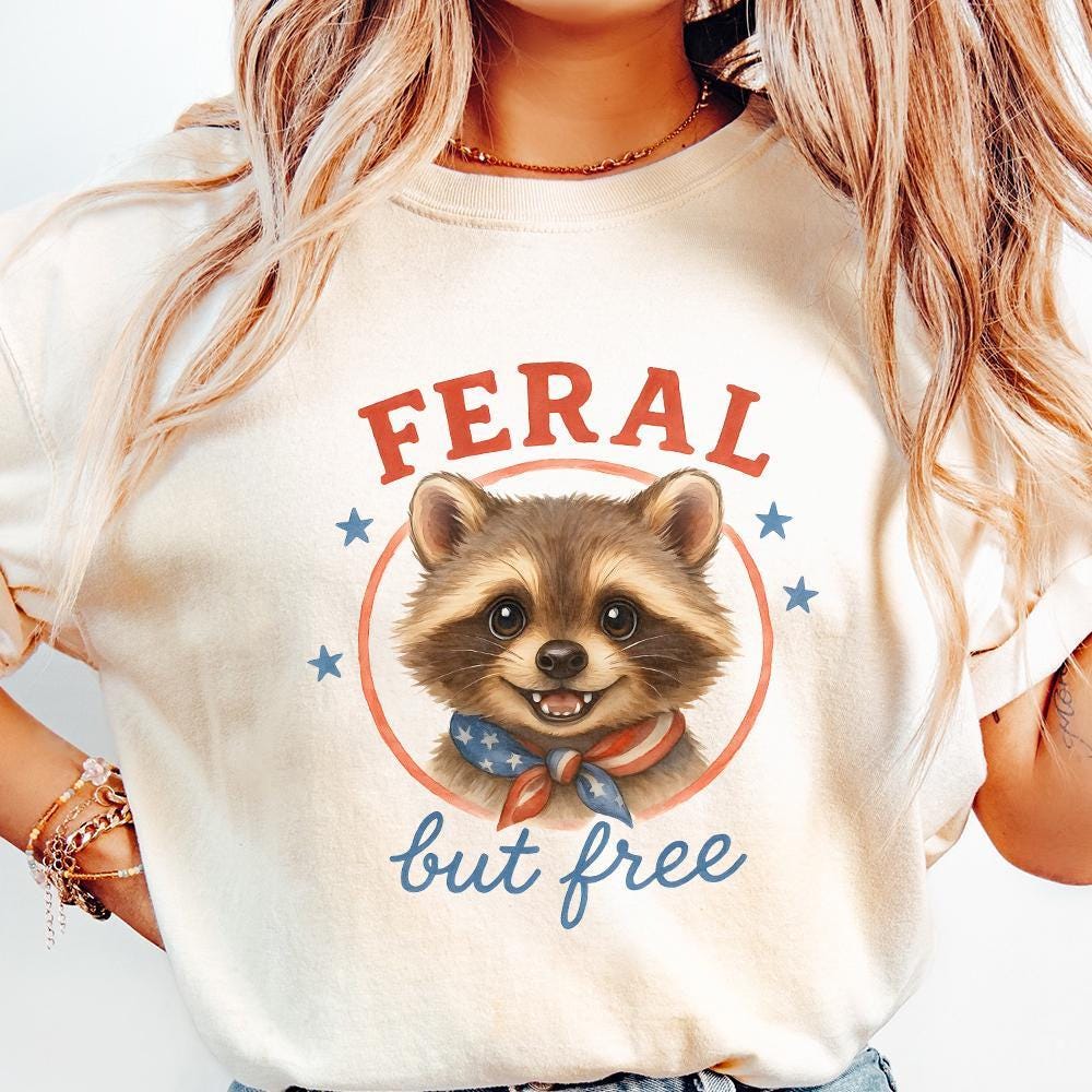 Feral But Free Raccoon PNG, Patriotic Animal Retro Art - 300 DPI Design