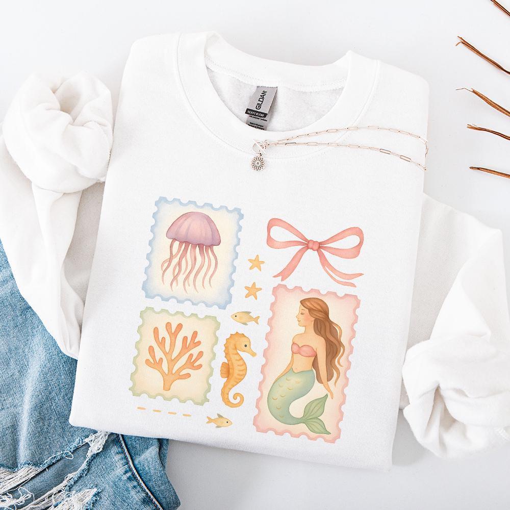 Pastel Mermaid and Sea Animals PNG, Beach Clipart - 300 DPI Design for