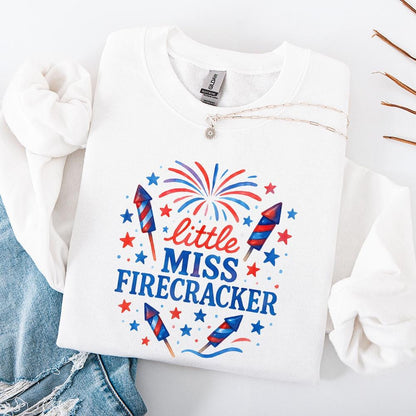 Little Miss Firecracker PNG, 4th July Girl PNG - 300 DPI Design for T-Shirt