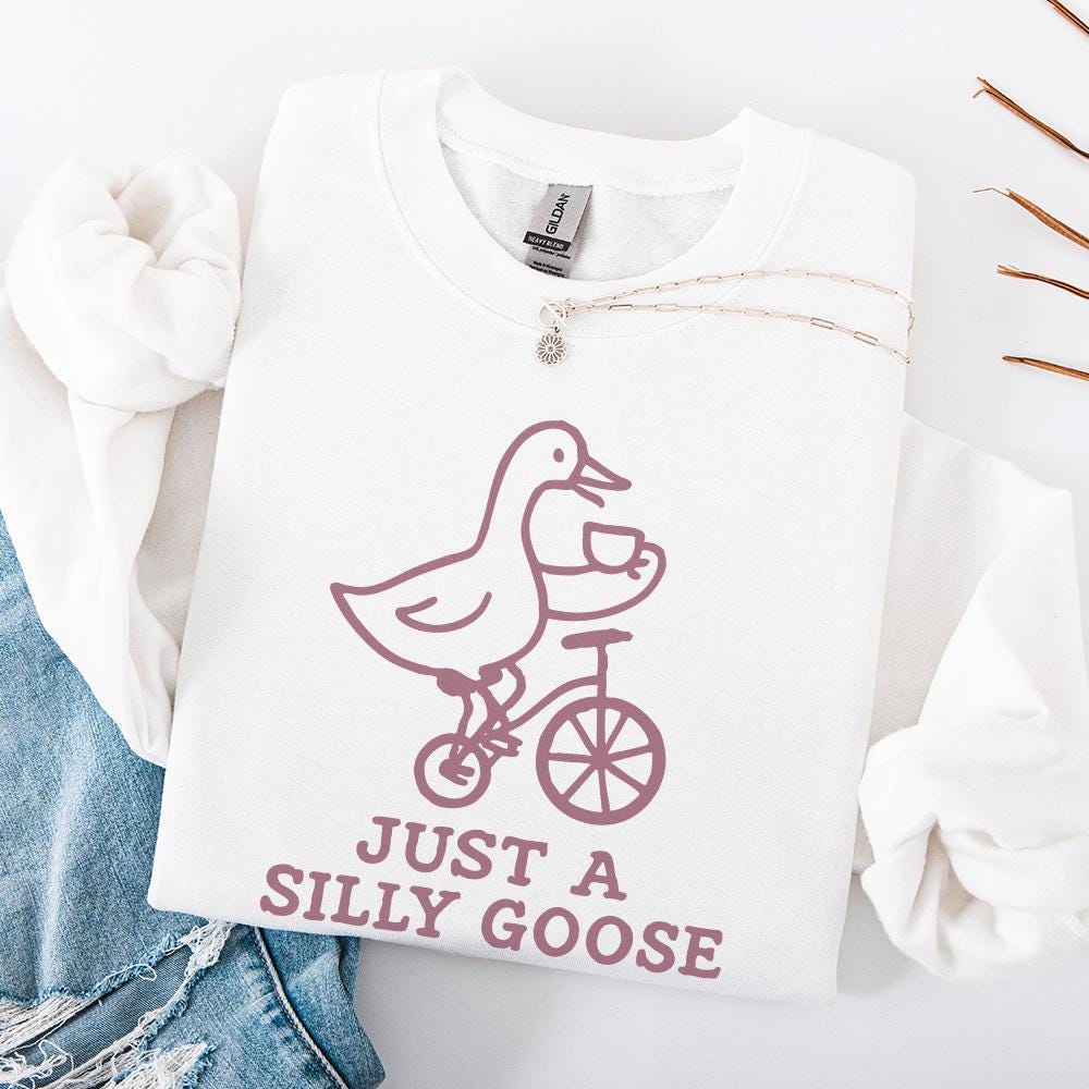 Just a Silly Goose PNG, Funny Goose Drinking Tea on Bicycle - 300 DPI