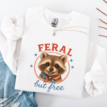 Feral But Free Raccoon PNG, Patriotic Animal Retro Art - 300 DPI Design