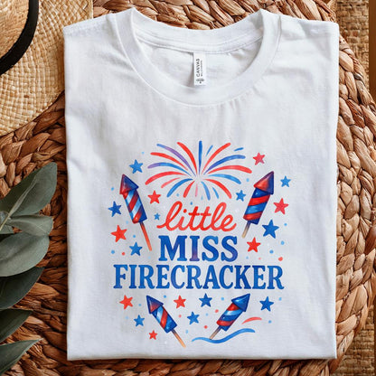 Little Miss Firecracker PNG, 4th July Girl PNG - 300 DPI Design for T-Shirt