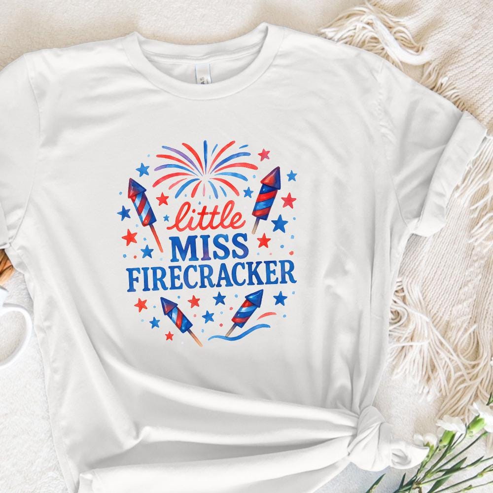 Little Miss Firecracker PNG, 4th July Girl PNG - 300 DPI Design for T-Shirt