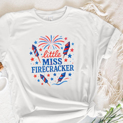 Little Miss Firecracker PNG, 4th July Girl PNG - 300 DPI Design for T-Shirt