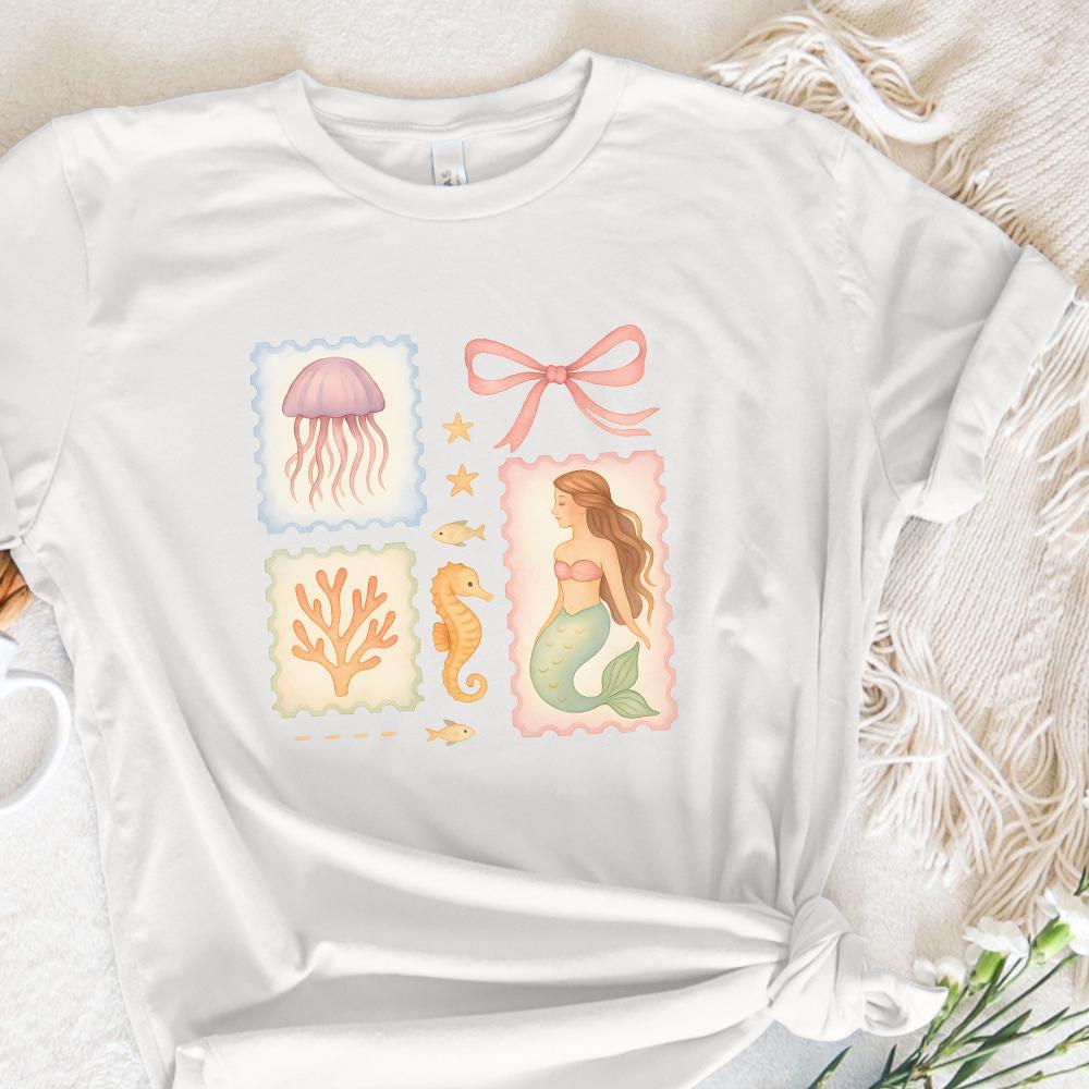 Pastel Mermaid and Sea Animals PNG, Beach Clipart - 300 DPI Design for