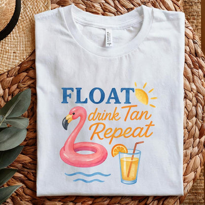 Float Drink Tan Repeat Shirt, Summer Beach Life PNG - 300 DPI Design for