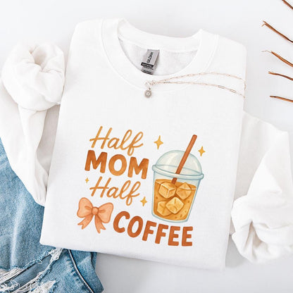 Half Mom Half Coffee PNG, Funny Iced Coffee Mom Shirt - 300 DPI Design