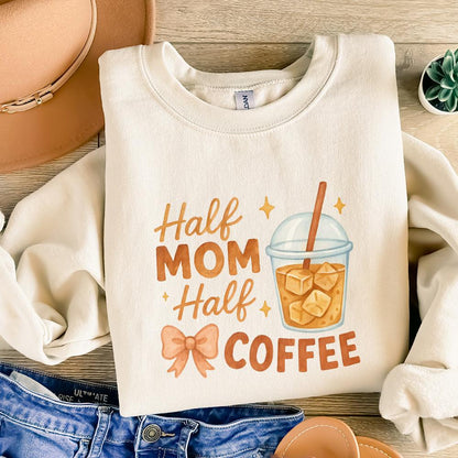 Half Mom Half Coffee PNG, Funny Iced Coffee Mom Shirt - 300 DPI Design