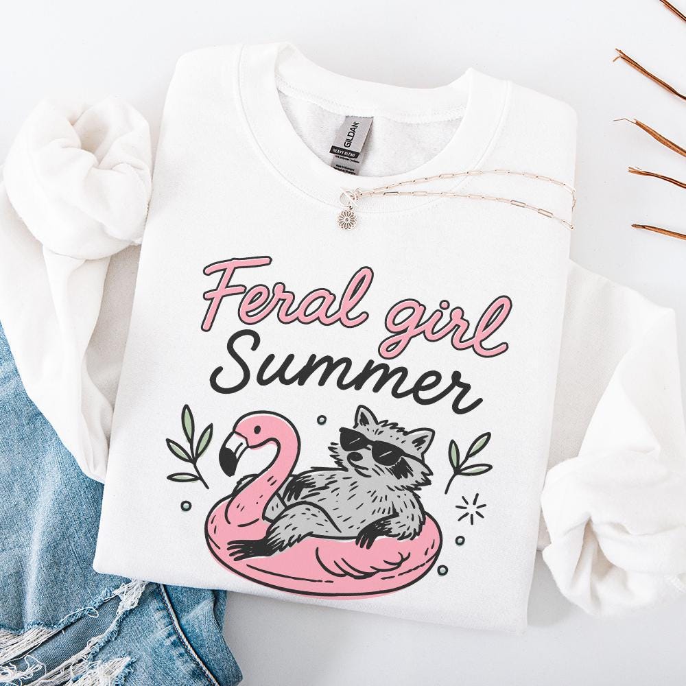Feral Girl Summer Raccoon Png, Funny Raccoon Png - 300 DPI Design for