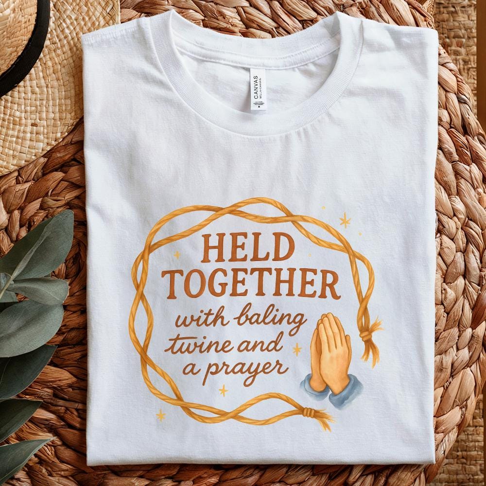 Held Together With Baling Twine And A Prayer Png, Rustic Farmhouse Humor