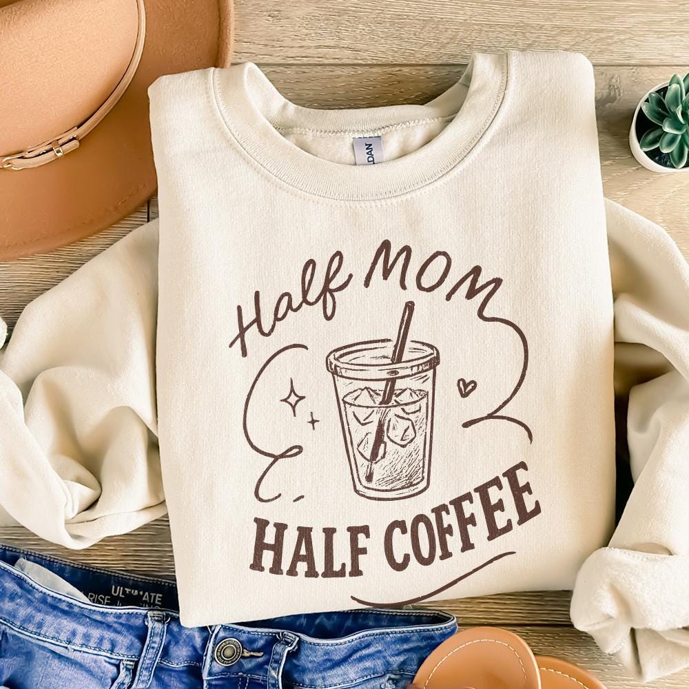 Half Mom Half Coffee PNG, Retro Mama PNG - 300 DPI Design for T-Shirt