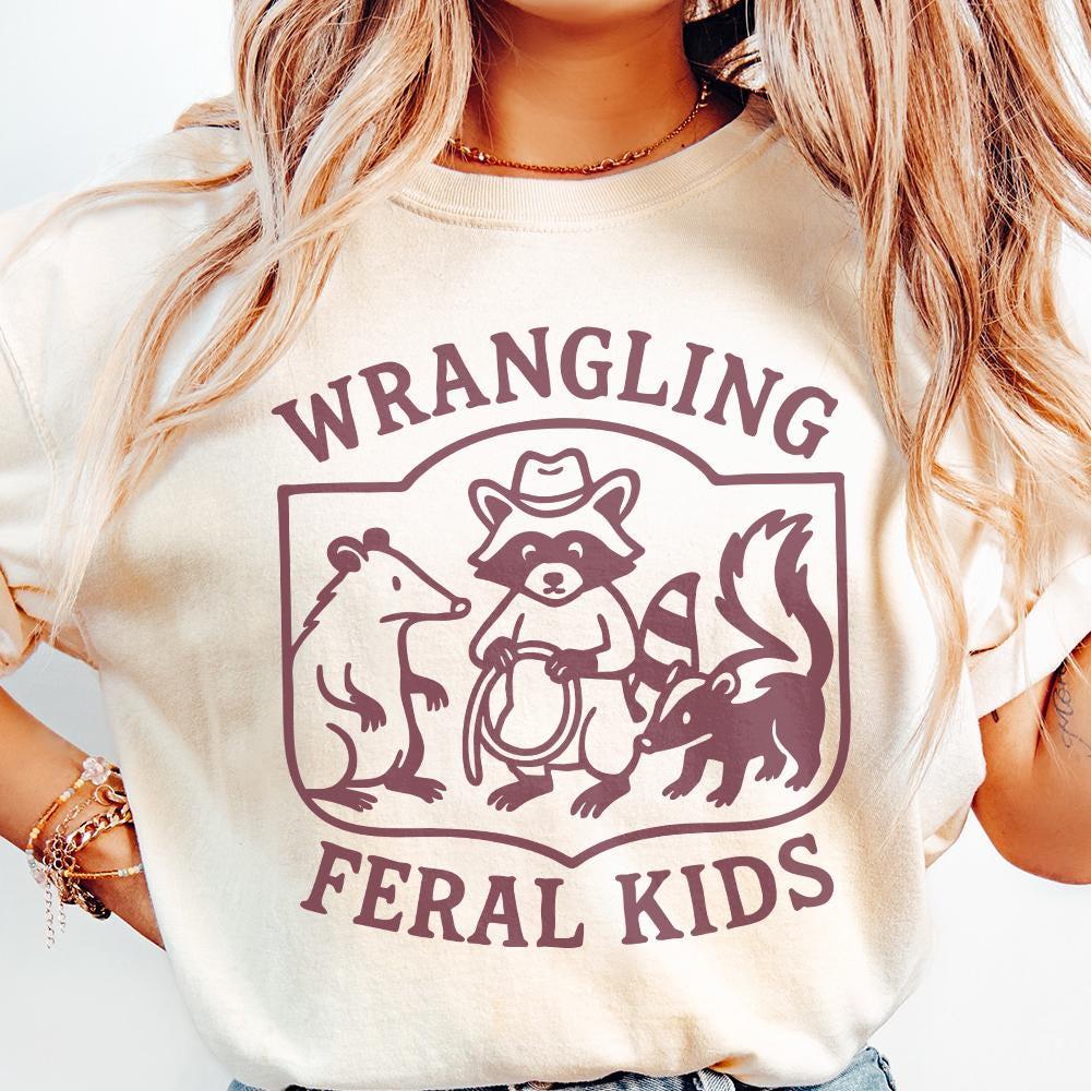 Wrangling Feral Kids PNG, Raccoon Feral Shirt - 300 DPI Design for T-Shirt