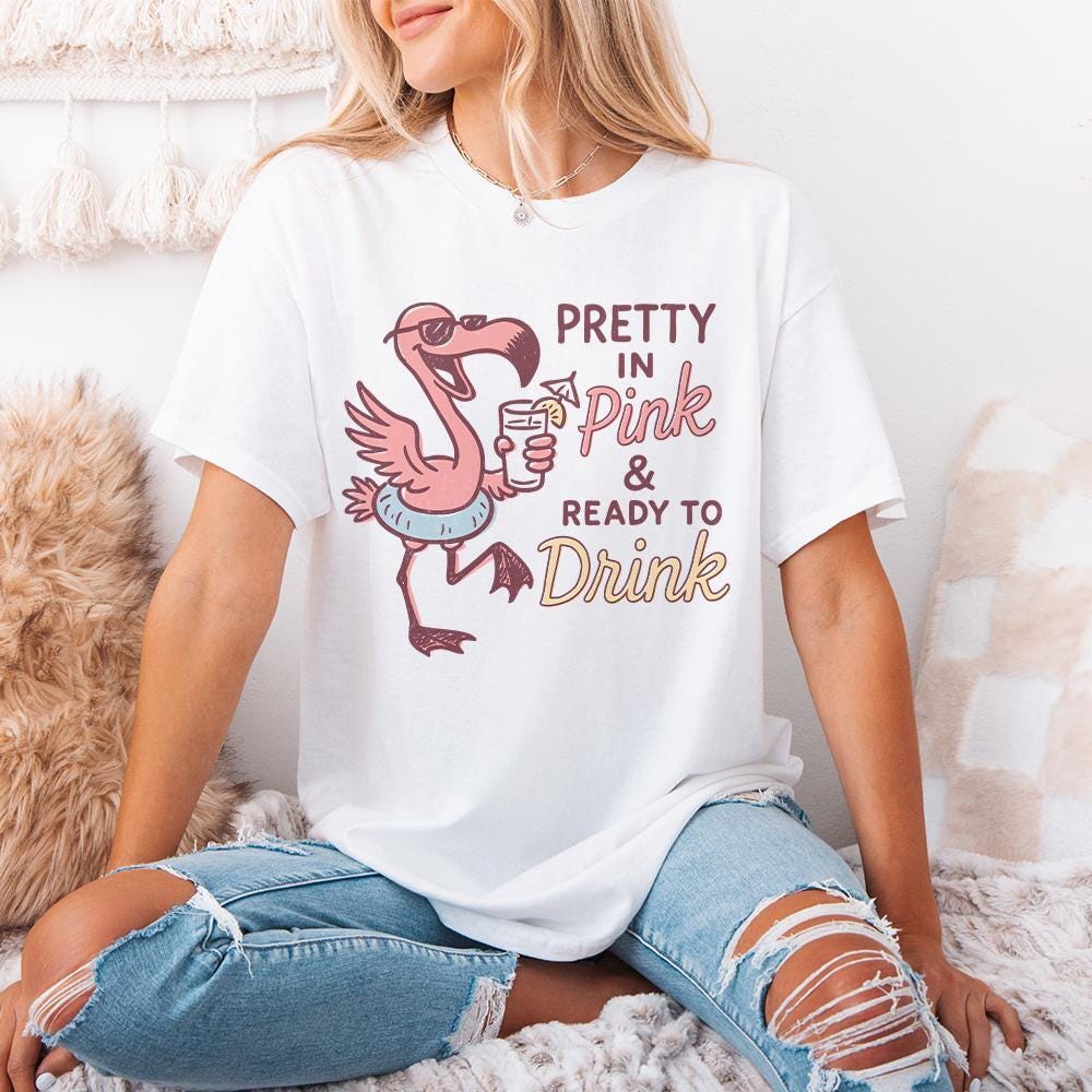 Pretty in Pink and Ready to Drink PNG, Flamingo Pool Day - 300 DPI Design