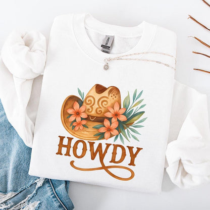 Western Howdy PNG Sublimation Design, Cowboy Hat Flowers - 300 DPI Design