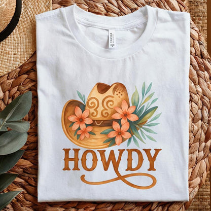 Western Howdy PNG Sublimation Design, Cowboy Hat Flowers - 300 DPI Design