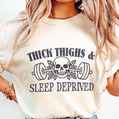 Thick Thighs Sleep Deprived PNG Design, Funny Workout Muscle Mommy Shirt