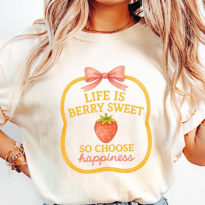 Life is Sweet Strawberry PNG, Coquette Floral Summer PNG - 300 DPI Design