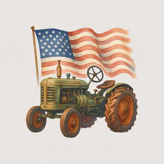 Vintage Patriotic Tractor PNG, American Flag Farm Life Graphic - 300 DPI