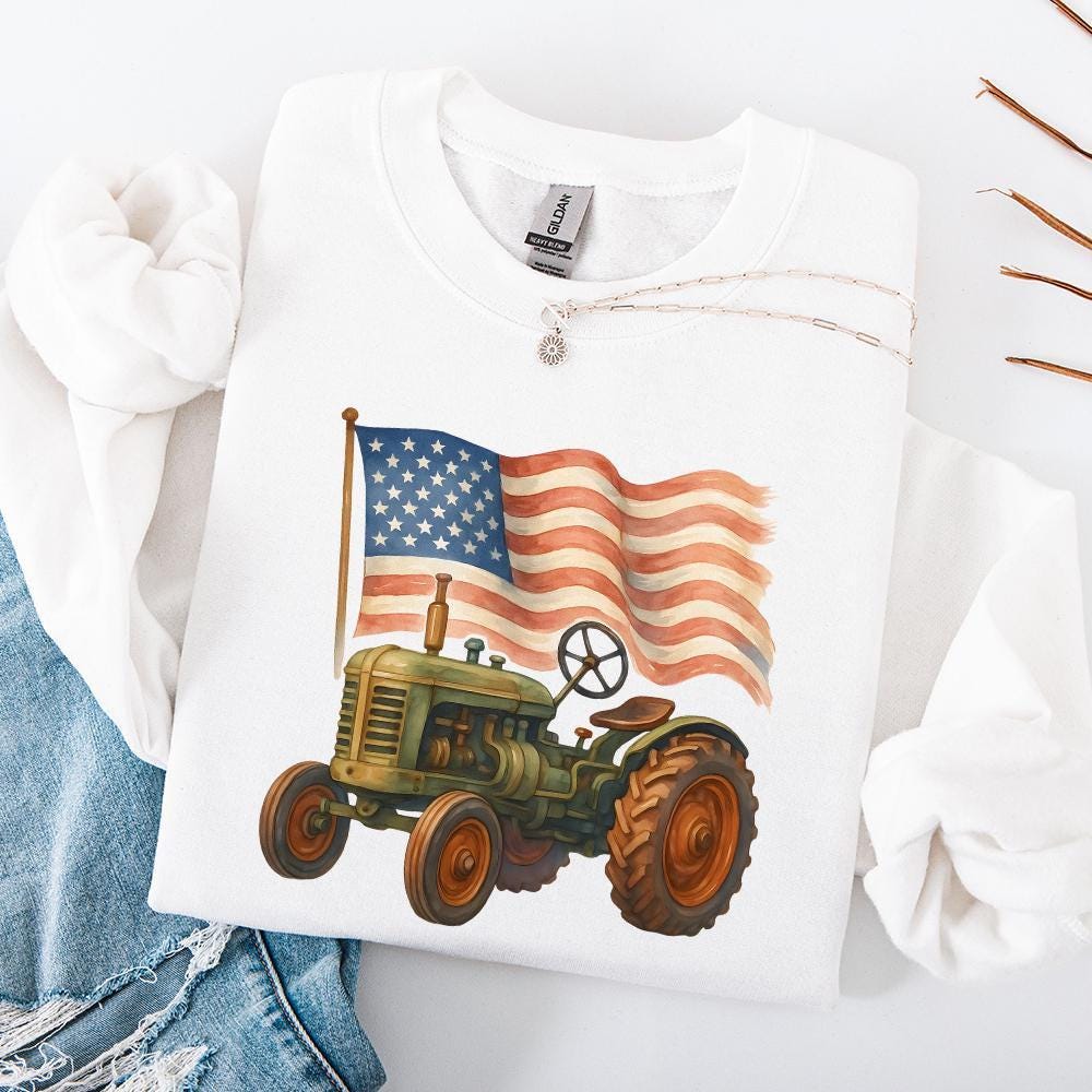 Vintage Patriotic Tractor PNG, American Flag Farm Life Graphic - 300 DPI