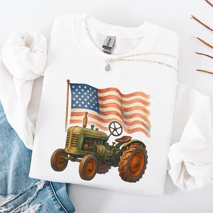Vintage Patriotic Tractor PNG, American Flag Farm Life Graphic - 300 DPI