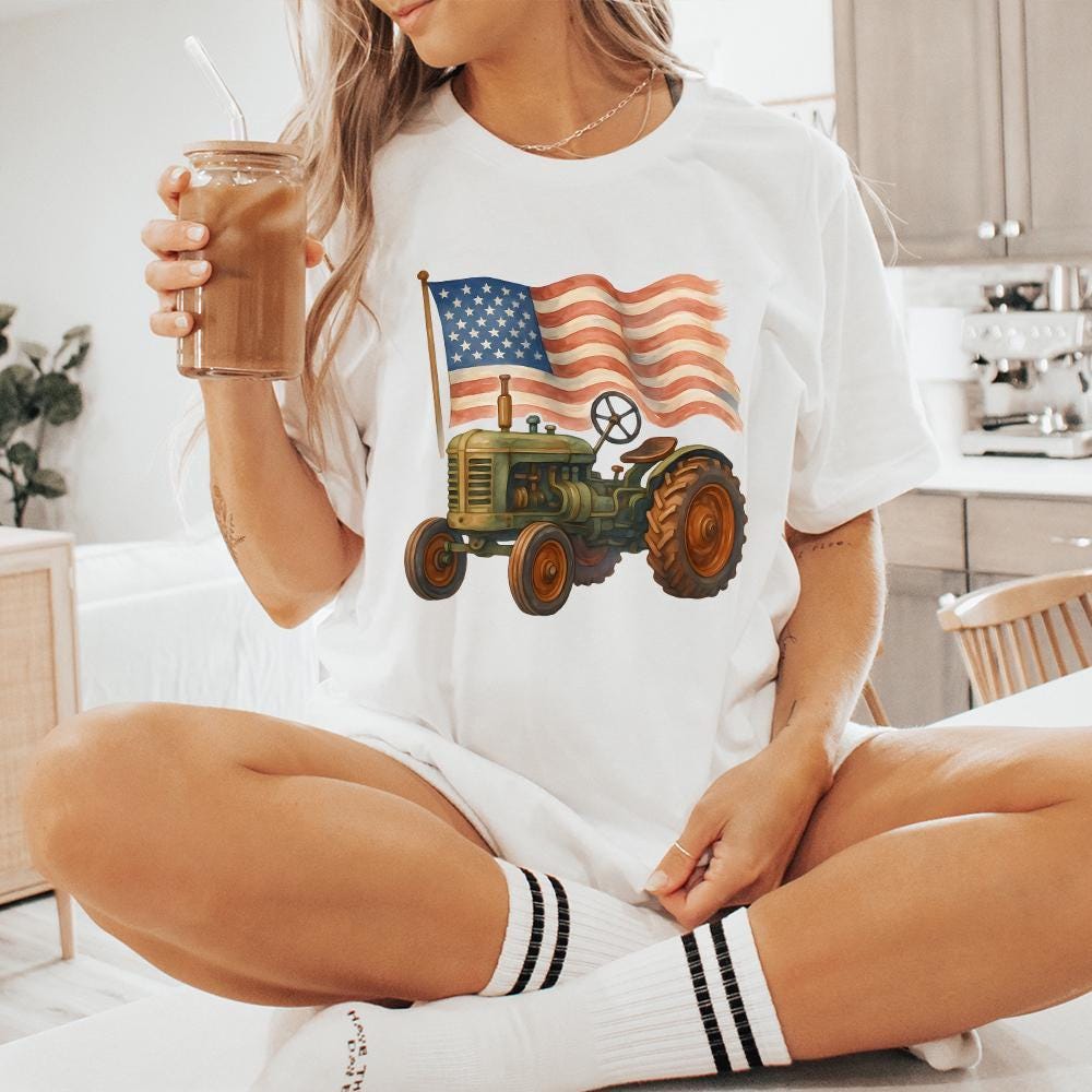 Vintage Patriotic Tractor PNG, American Flag Farm Life Graphic - 300 DPI