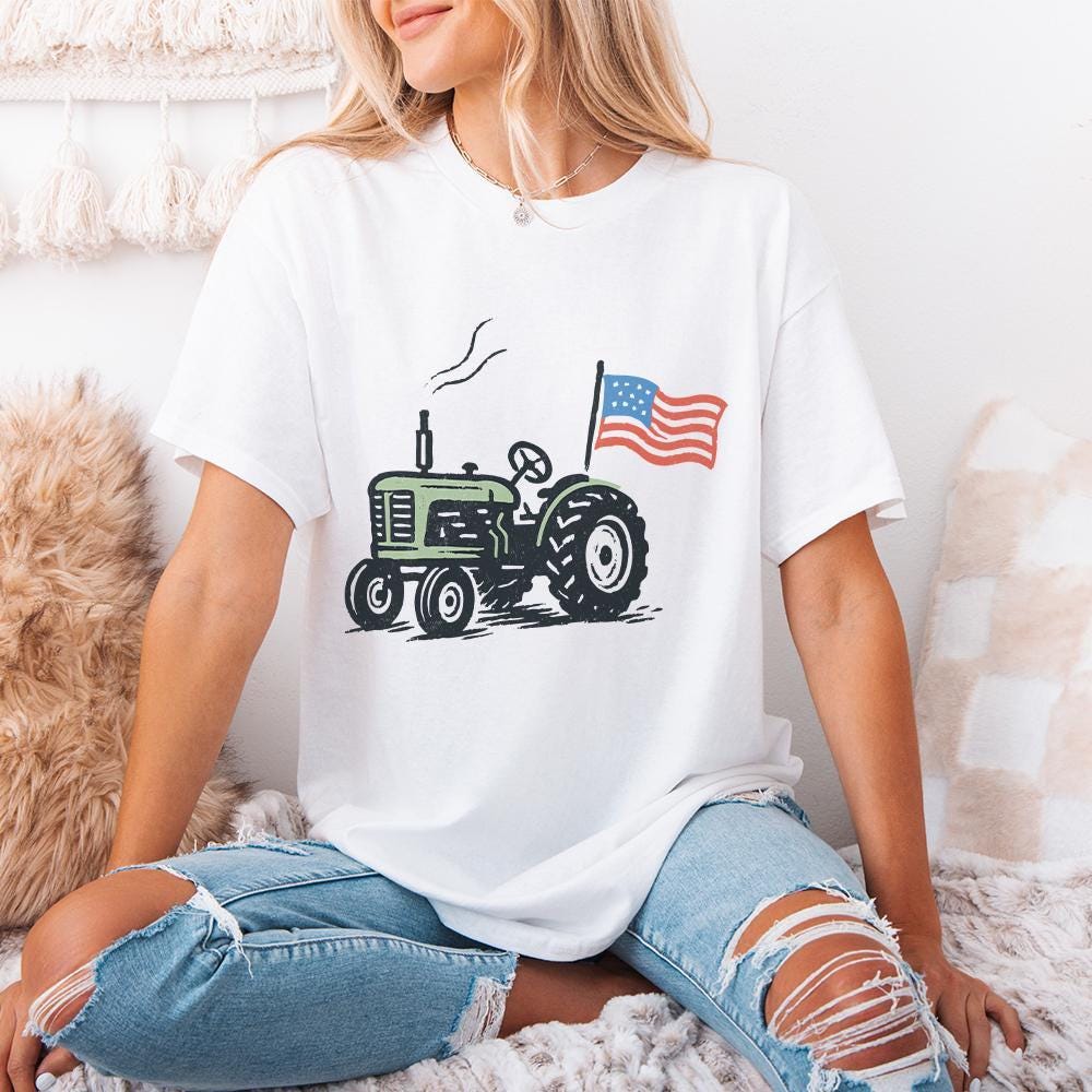 Vintage Tractor American Flag, Patriotic Farm Life PNG - 300 DPI Design