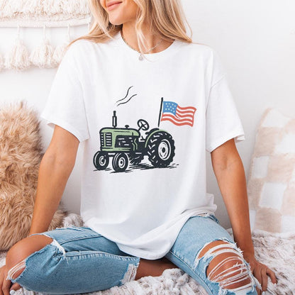 Vintage Tractor American Flag, Patriotic Farm Life PNG - 300 DPI Design