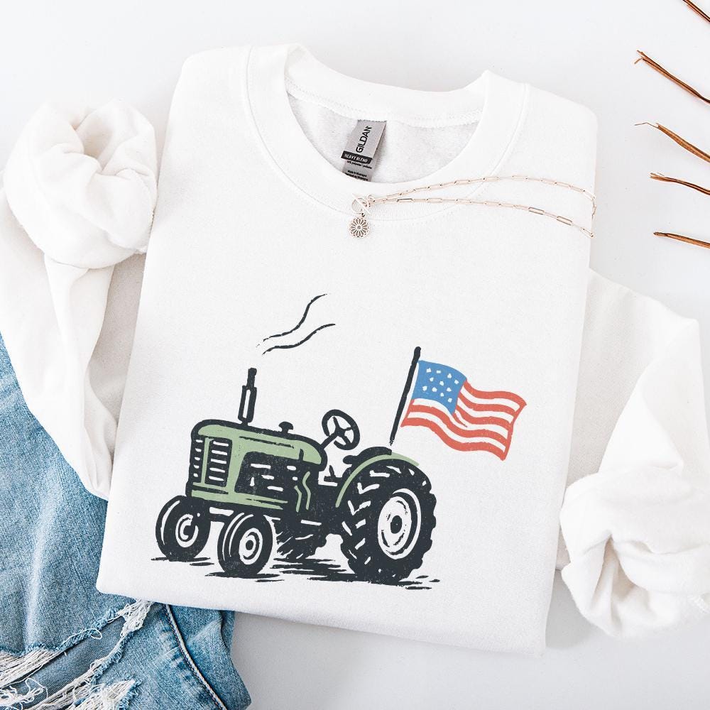 Vintage Tractor American Flag, Patriotic Farm Life PNG - 300 DPI Design