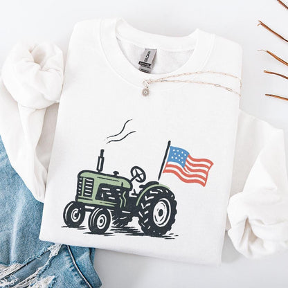 Vintage Tractor American Flag, Patriotic Farm Life PNG - 300 DPI Design