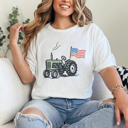 Vintage Tractor American Flag, Patriotic Farm Life PNG - 300 DPI Design