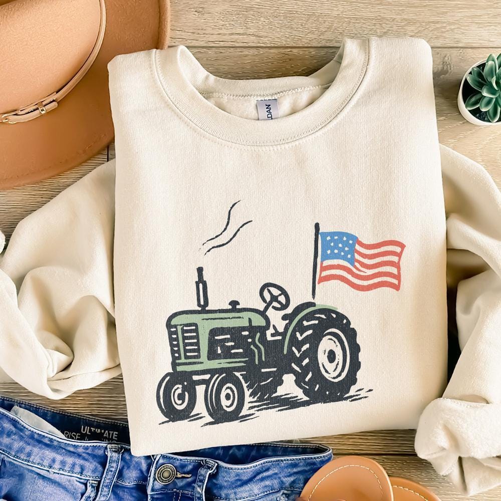 Vintage Tractor American Flag, Patriotic Farm Life PNG - 300 DPI Design
