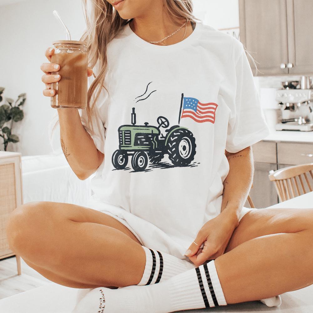 Vintage Tractor American Flag, Patriotic Farm Life PNG - 300 DPI Design