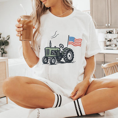 Vintage Tractor American Flag, Patriotic Farm Life PNG - 300 DPI Design