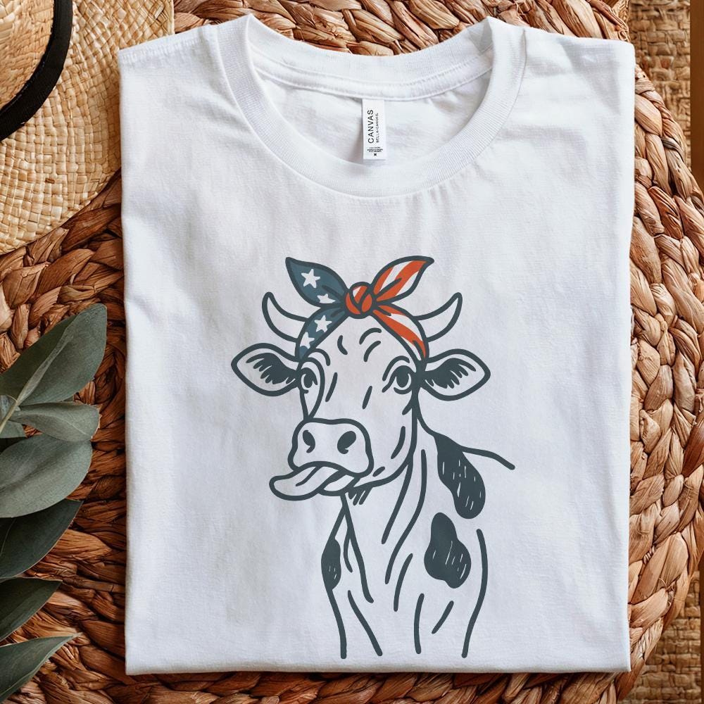 4th of July Highland Cow PNG, Patriotic Shirt Design - 300 DPI Design for