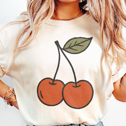 Trendy Cherry Retro Aesthetic, Custom Illustration Art - 300 DPI Design