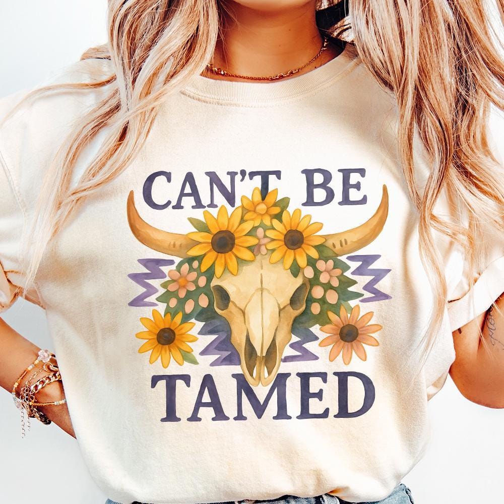 Can't Be Tamed Bull Skull Png, Western Cowgirl Png - 300 DPI Design for