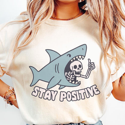 Funny Shark and Skeleton PNG, Trendy Vintage Design for Stickers - 300