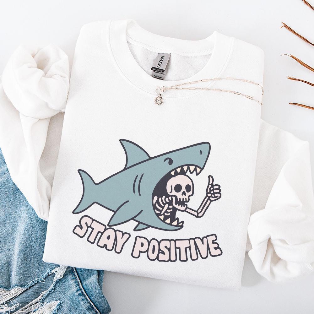 Funny Shark and Skeleton PNG, Trendy Vintage Design for Stickers - 300