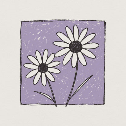 Purple Background Daisies PNG, Hand Drawn Daisy Flower Sublimation - 300