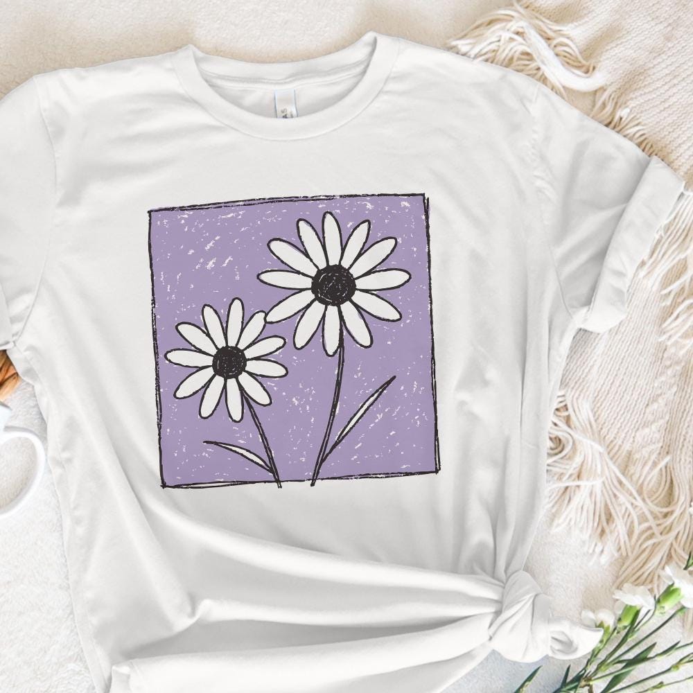 Purple Background Daisies PNG, Hand Drawn Daisy Flower Sublimation - 300
